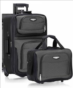 New Travel Softside Expandable 25" & 15" Luggage w Wheels 2Pc Set Baggage Bag Sling Flight Laptop