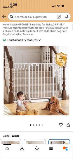 Mom's Choice-GROWNSY Baby Gate for Stairs, 29.5"-48.4" Pressure Mounted Baby Gate