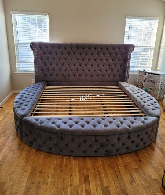 Color Options Round Storage Queen Size Bed Frame With Storage//King Size Bed Frame With Storage ⭐⭐ Tufted Design Velvet Bed 