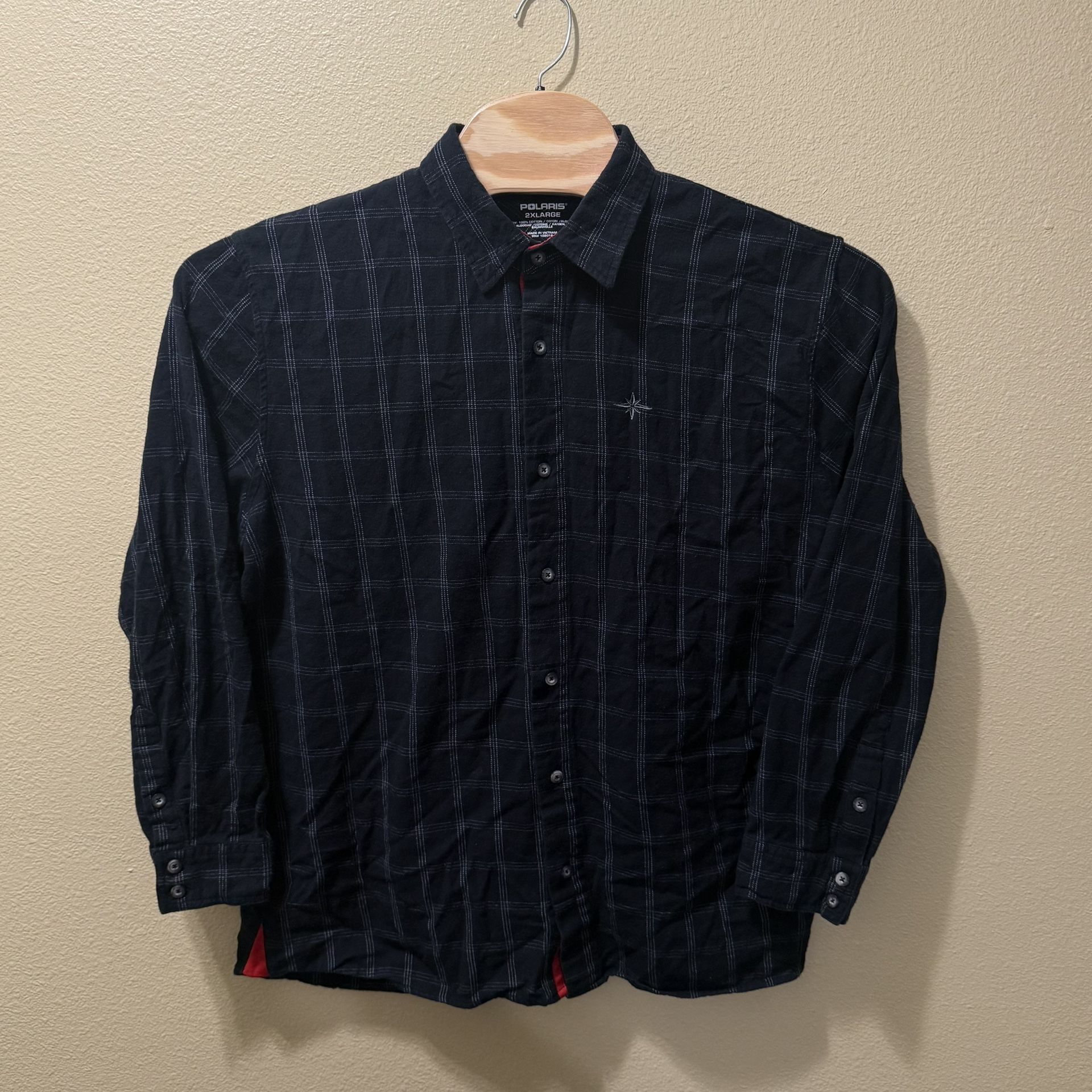 Men’s Polaris Black Gray Plaid Long Sleeve Button Up Flannel Shirt Size: 2XL Measurements: Shoulder (seam to seam): 20” Pit to pit: 25” Top to bott