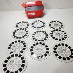 Vintage Red-Orange View-master Slide 3D Lot -YELLOWSTONE NATIONAL PARK -DONALD DUCK -@iscoveryKIDS. -The Mighty Morphin -Power Rangers™ -MICKEY MOUSE 