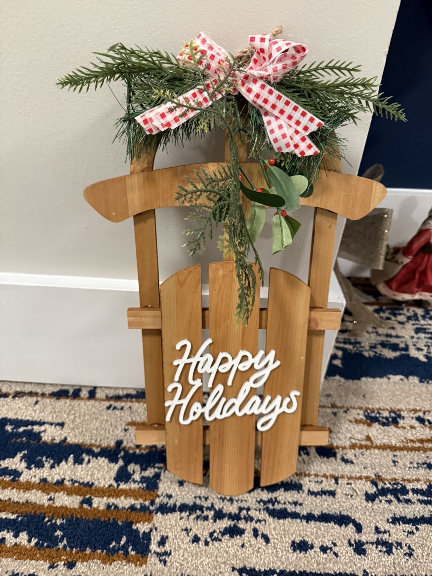 Happy holidays wooden sled door hanger/ porch ornament -19 inches tall 