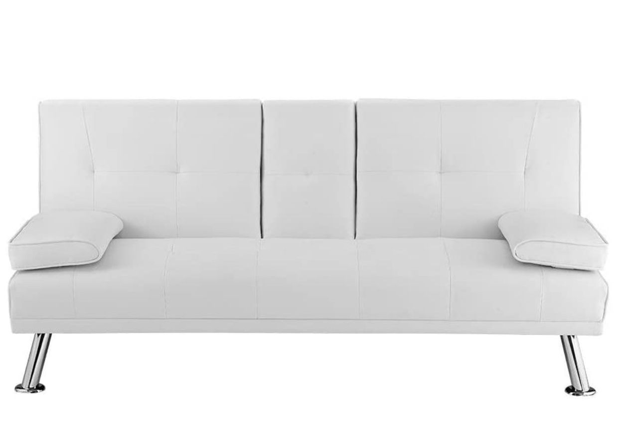 Futon sofa with Armrest and cup holder!