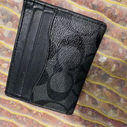 Coach  Black Slim Id Card Case In Signature Canvas