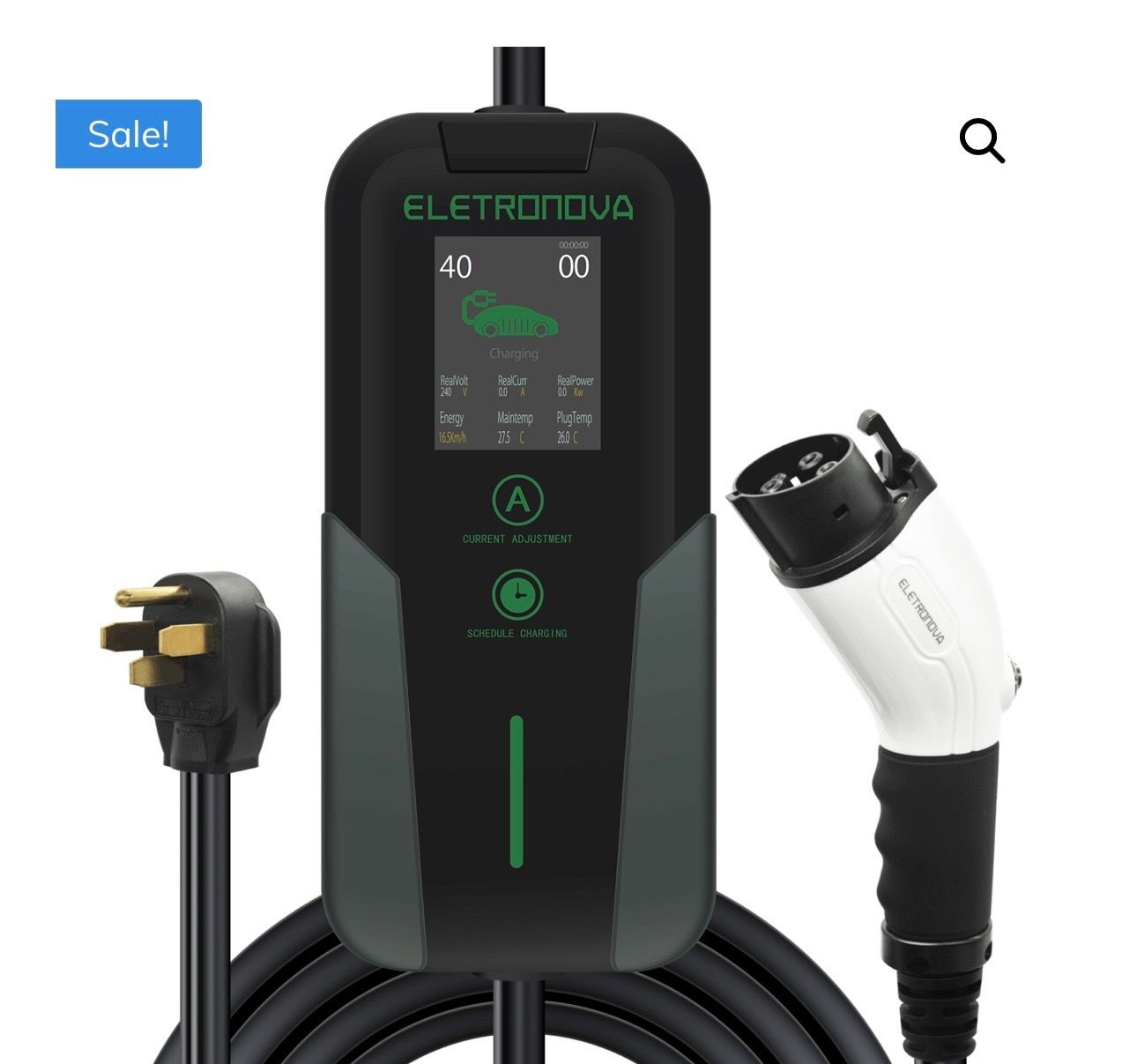 Eletronova Level 1 EV Charger 240V /15 Amp UL & Energy Star Certified Metal Case Indoor/Outdoor Charging Station,NEMA 5-15 Plug 25-Foot Cable