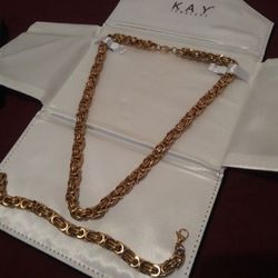 Byzantine 14KT Gold Over Sterling Silver Chain & Bracelet Set
