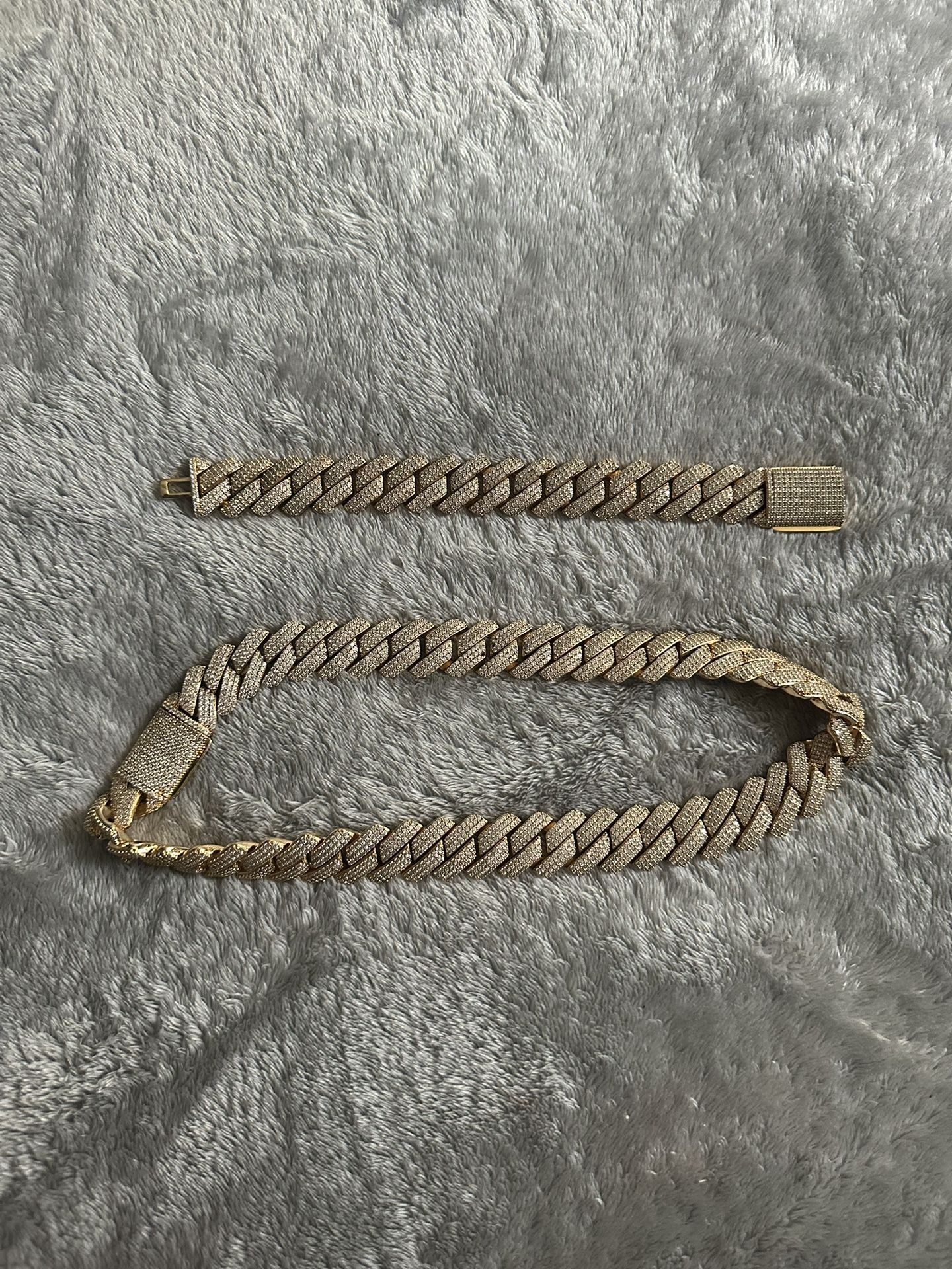 Moissanite Bracelet And Cuban Choker