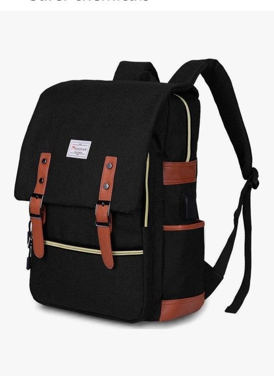 Vintage Laptop Backpack for Women Men,Travel Backpacks with USB Charging Port Fashion Backpack Fits 15.6Inch Notebook, Black