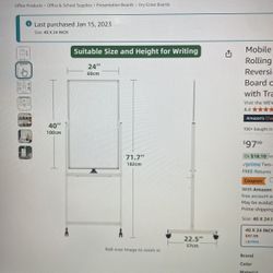 Brand New Really Great Sturdy Mobile Double Sided White Board 