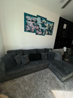 Large Dark Gray Corduroy Sectional Sofa with Chaise