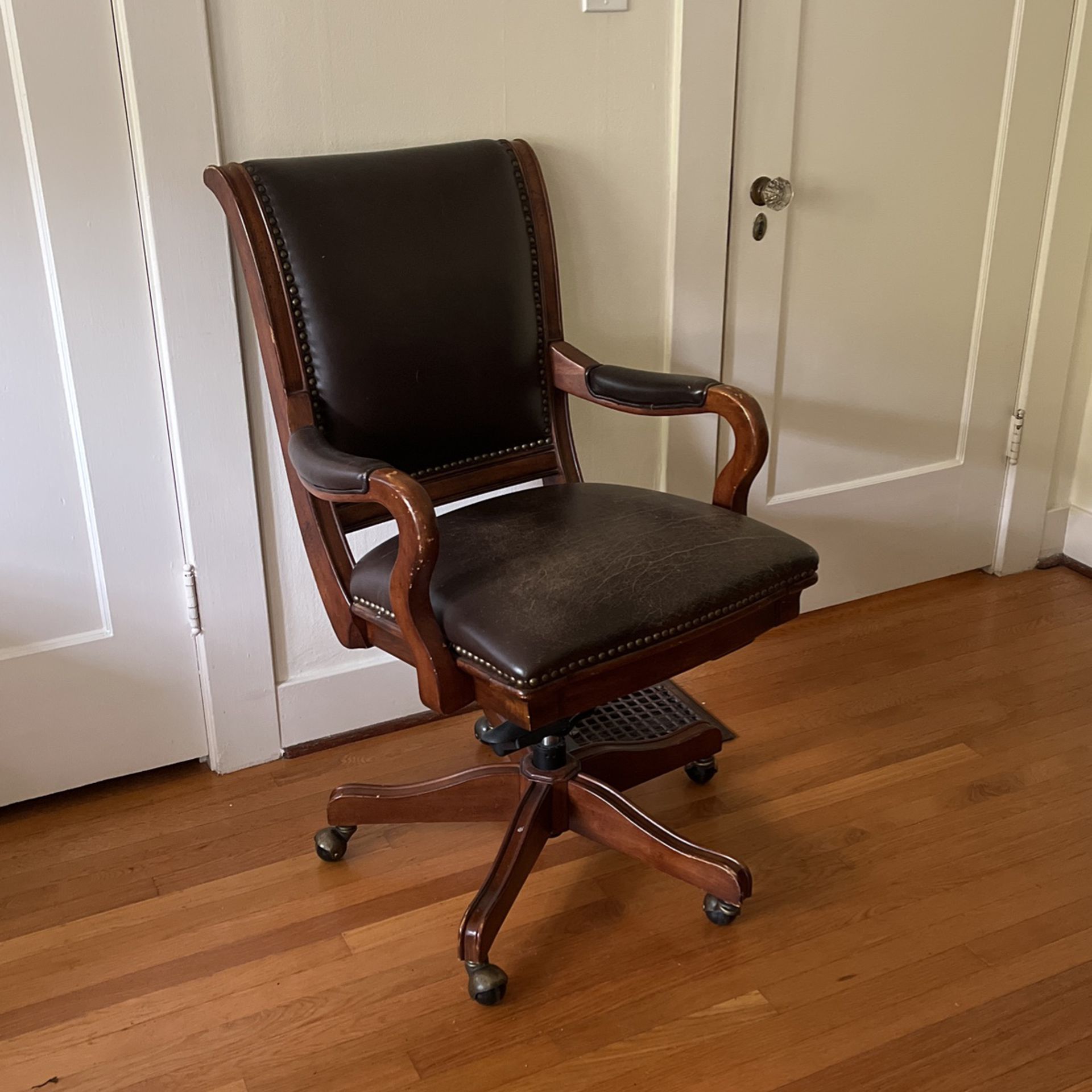 Wood And Leather Rolling Chair