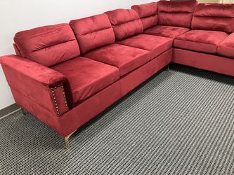 Red velvet & gold sectional sofa couch 