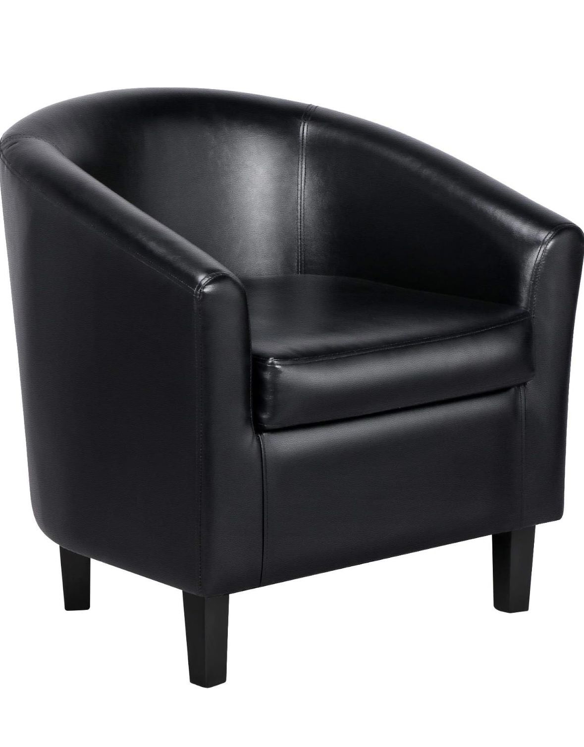 Accent Chair, Faux Leather Barrel Chair Cozy Modern Armchair Club Chair with Soft Padded and Sturdy Legs for Living Room/bedroom. Black