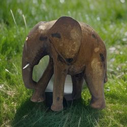 Vintage Wooden Elephant Figurine Original Old Hand Carved Estate Sale Find Rare