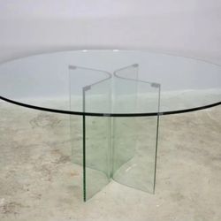80s Vintage Tempered Glass 4’ Round Dining Table