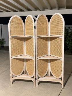 4 Panels Room Dividers and Hand-Woven Rattan Room Divider Wall, Wood Room Divider Folding Privacy Screens for Home Office Bedroom, Light Brown