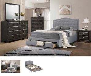 Queen Gray New Storage Beds With Nice Mattress.