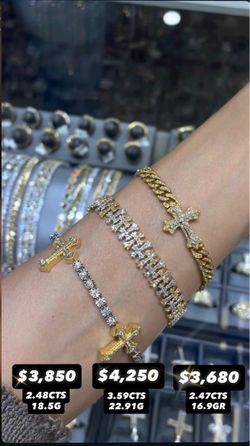 10K 2.47CT 16.9GR 6MM Diamond Cuban Cross Bracelets