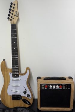 LyxPro 36in Electric Guitar, Amp, & Gig Bag - Natural Wood Finish