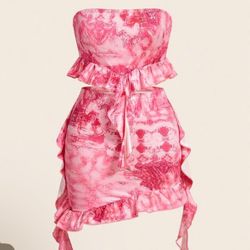 Pink Strapless Ruffle Summer Set