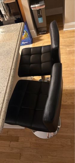 Set of 2 Black Faux Leather Adjustable Bar Stools