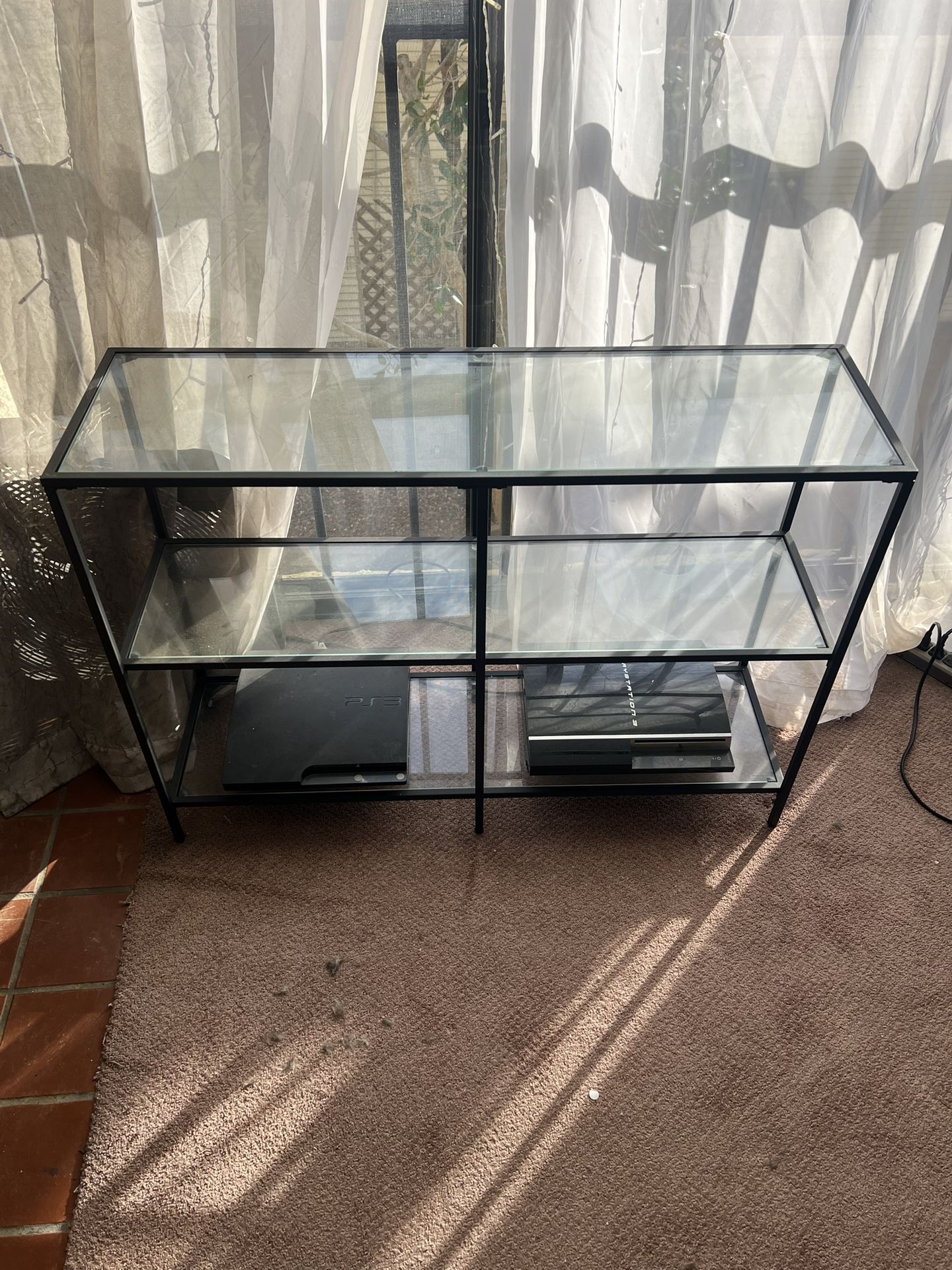 Modern Black Metal & Glass Shelves – Matching Pair (Media / Display)