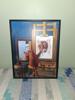 Framed Cat Painting Tiger Self-Portrait Art Print