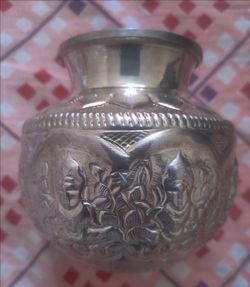 Elegant Silver Vessel with Astalakshmi Design ✨🪔