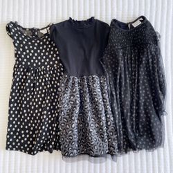 ZARA & OLD NAVY Black Gray Toddler Girls Polka Dot Leopard Print Dress Bundle sz 4