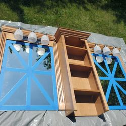 Hardwood Double Vanity With Mirrors And Light Fixtures