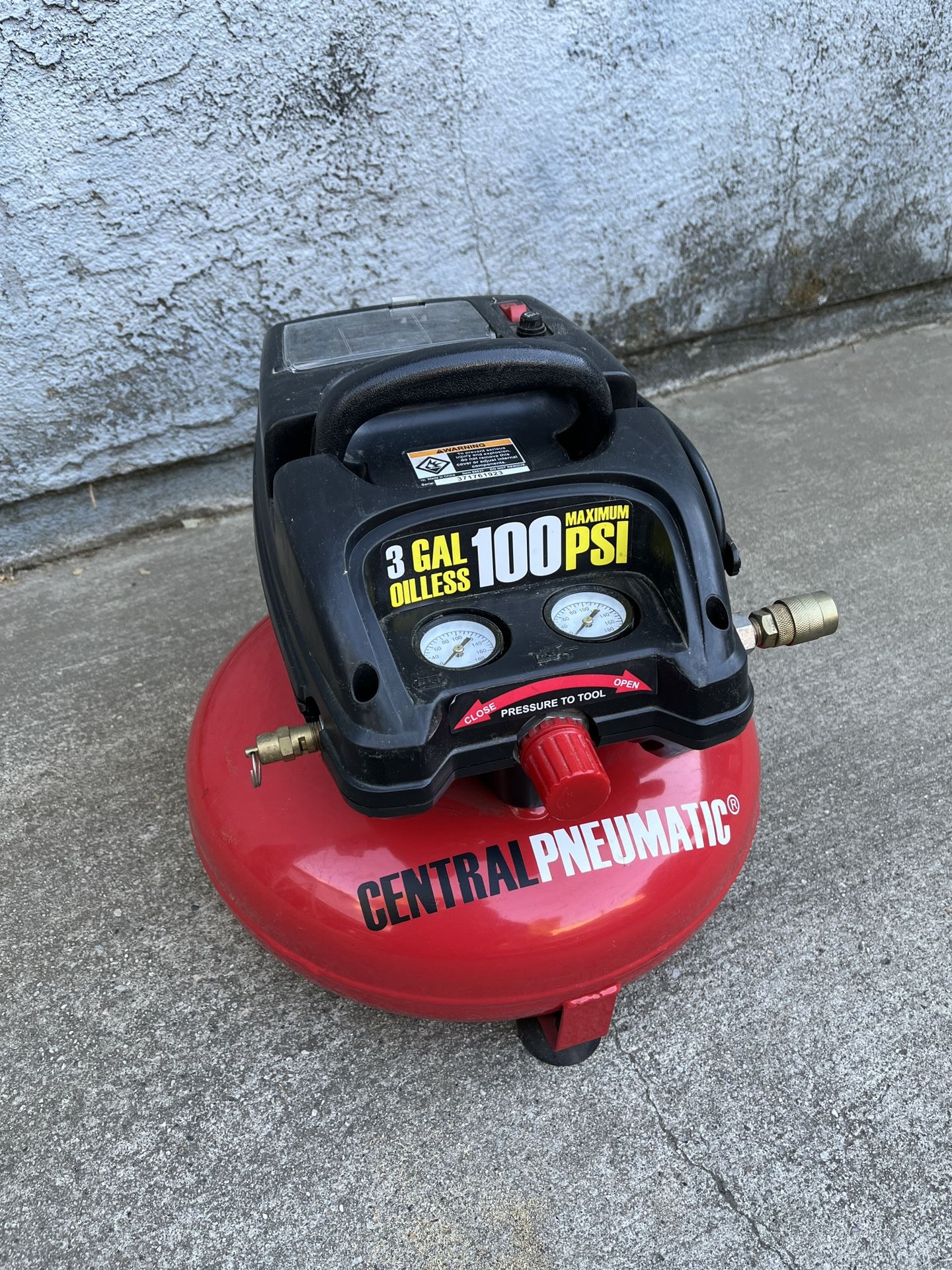 Three (3) gallon 100psi air compressor and tank