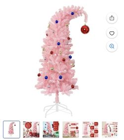 6 Foot Artificial Christmas Tree, Whimsical Pink Christmas Tree with Metal Stand & Ball Ornaments