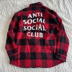 Anti Social Social Club Red Flannel Button Down Sz M 100 % Authentic