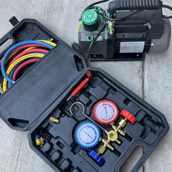  Air Vacuum Pump MANIFOLD GAUGE Set 1/3HP 4CFM HVAC AC Refrigerant Kit