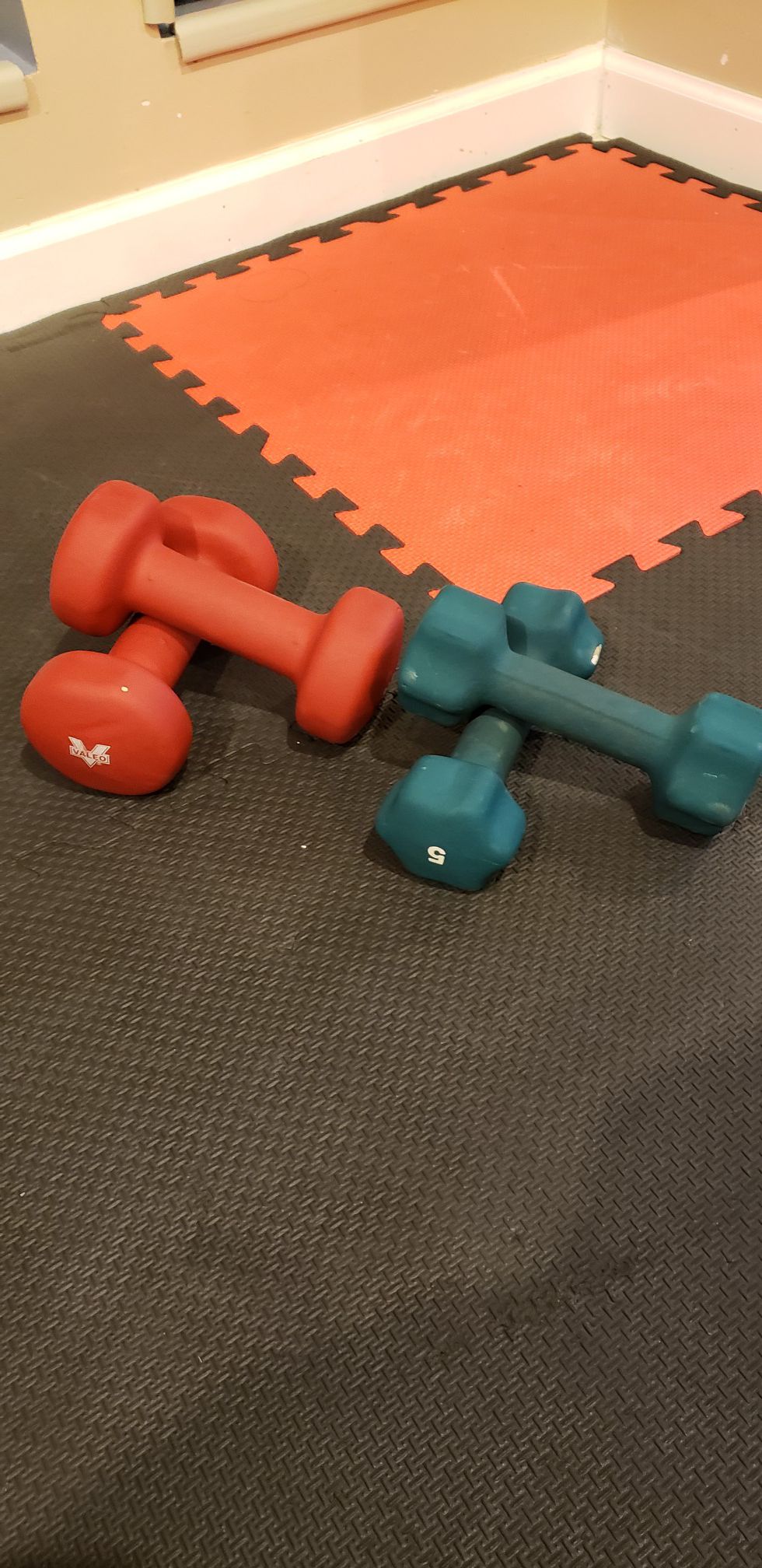 Pairs of 8 lbs and 5 lbs neoprene dumbbells