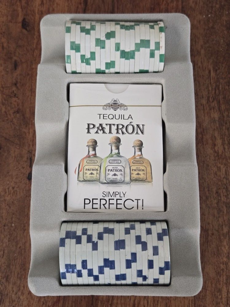 Tequila Patron Deck Of Cards & Poker Chips Texas Hold Em Casino Sealed