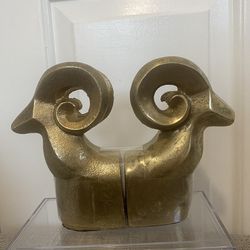 Pair Of vintage Brass Ram Bookends , Heavy, NWOT