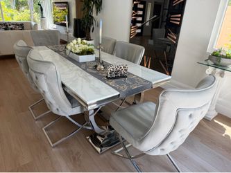 ht Luxury Rectangle Dining Table with Faux Marble Top
