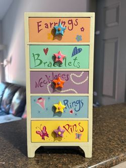 Kids Wooden Jewelry Organizer with 5 Drawers