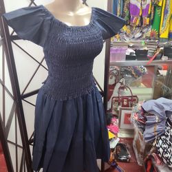 3pcs Denim  Skirt,  Top And Headwrap 