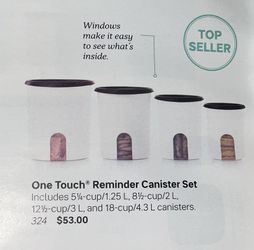 Tupperware 4pc One Touch Reminder Canister Set With Black 