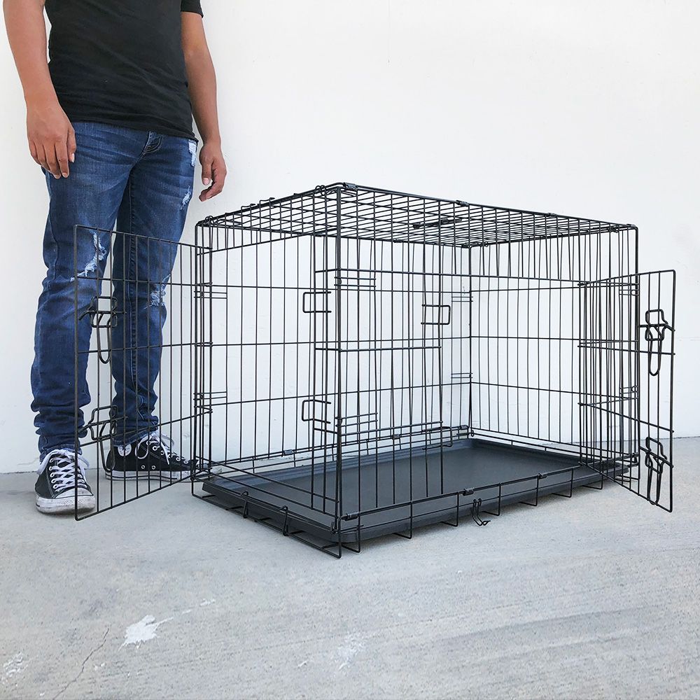 New $40 Folding 36” Dog Cage 2-Door Pet Crate Kennel w/ Tray 36”x23”x25” 