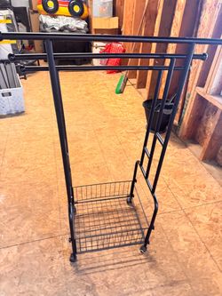 Black Metal Double Clothing Rack with Basket
