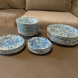 Blue Splatter Dishes Antique 27 Pieces 
