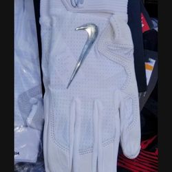 Brand New With Package  NIKE HUARACHE ELITE BASEBALL BATTING GLOVES  WHITE CHROME SIZE MEN LARGE