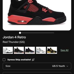 Jordan Red Thunder 4s Size 5