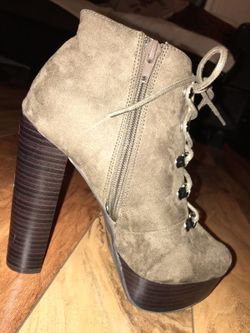 Olive green with dark wood heels
