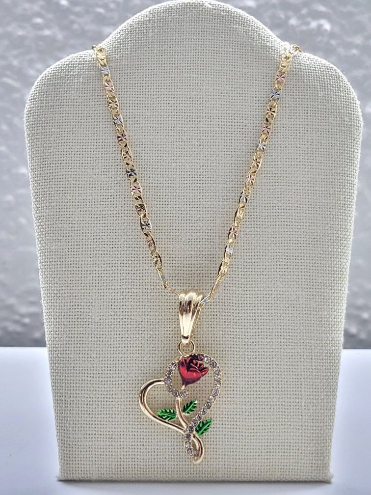 GOLD HEART RED ROSES NECKLACE