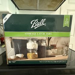 (3) Glass Storage Stackable Ball Jars Latch Lids