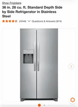 Frigidaire 36” Stainless Steel Side-by-Side Refrigerator – 26 cu. ft.